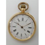 A 18CT GOLD OPEN FACE POCKET WATCH CHRONOGRAPH by George B. Hill of Edinburgh, has a white dial,
