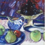 •JOE HARGAN PPAI (SCOTTISH B. 1952) STILL LIFE WITH BLACK GRAPES Oil on canvas, signed, 30.5 x 30.