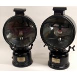 A PAIR OF LARGE BLACK-PAINTED TILLEY LAMPS made at Hendon, England, Rd. No 762129, 67cm high,
