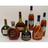 SEVEN VARIOUS BOTTLES OF COGNAC AND ARMAGNAC including Remy Martin XO, Janneau Grand Armagnac, 40%