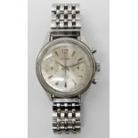 A STAINLESS STEEL WALTHAM CHRONOGRAPH WRISTWATCH with silver colour chevron numerals, and two