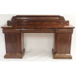 A VICTORIAN MAHOGANY TWIN PEDESTAL SIDEBOARD with ledge back set with acanthus leaf carved ends