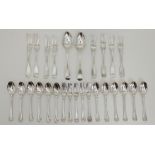 A COLLECTION OF VICTORIAN AND GEORGIAN SILVER FORKS AND SPOONS comprising; two tablespoons, eight