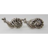A PAIR OF CONTINENTAL SILVER SNAIL CUFFLINKS the stylized snails have a planished texture to the