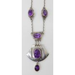 A SILVER AND AMETHYST MURRLE BENNETT NECKLACE largest amethyst approx 11mm x 8mm, all set in