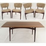A DALESCRAFT AFROMOSIA TEAK DINING TABLE with shaped top on turned legs, 76cm high x 180cm wide x