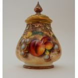 A ROYAL WORCESTER POT AND COVER painted with peaches and grapes on a naturalistic ground,