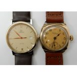 A STAINLESS STEEL OMEGA DE VILLE AND A GOLD PLATED WALTHAM WATCH the Omega has a cream dial with