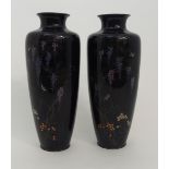 A PAIR OF JAPANESE CLOISONNE BALUSTER VASES decorated with birds amongst wisteria and above