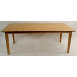 A DAVID LINLEY SYCAMORE AND WALNUT DINING TABLE with marquetry inlaid top and tapering legs, 75cm