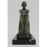 AFTER MAX LE VERRIER (1891-1973) A FRENCH ART DECO GREEN PAINTED FIGURAL LAMP raised on a stepped