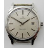 A GENTS STAINLESS STEEL OMEGA SEAMASTER WATCH HEAD with cream dial, silver baton numerals and hands,