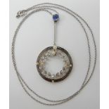 A BELLE EPOCH DIAMOND PEARL AND SAPPHIRE PENDANT NECKLACE the circular pendant drop with rose cut