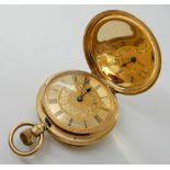 AN 18CT GOLD FULL HUNTER POCKET WATCH with enamelled monogram detail to the outer case, gold
