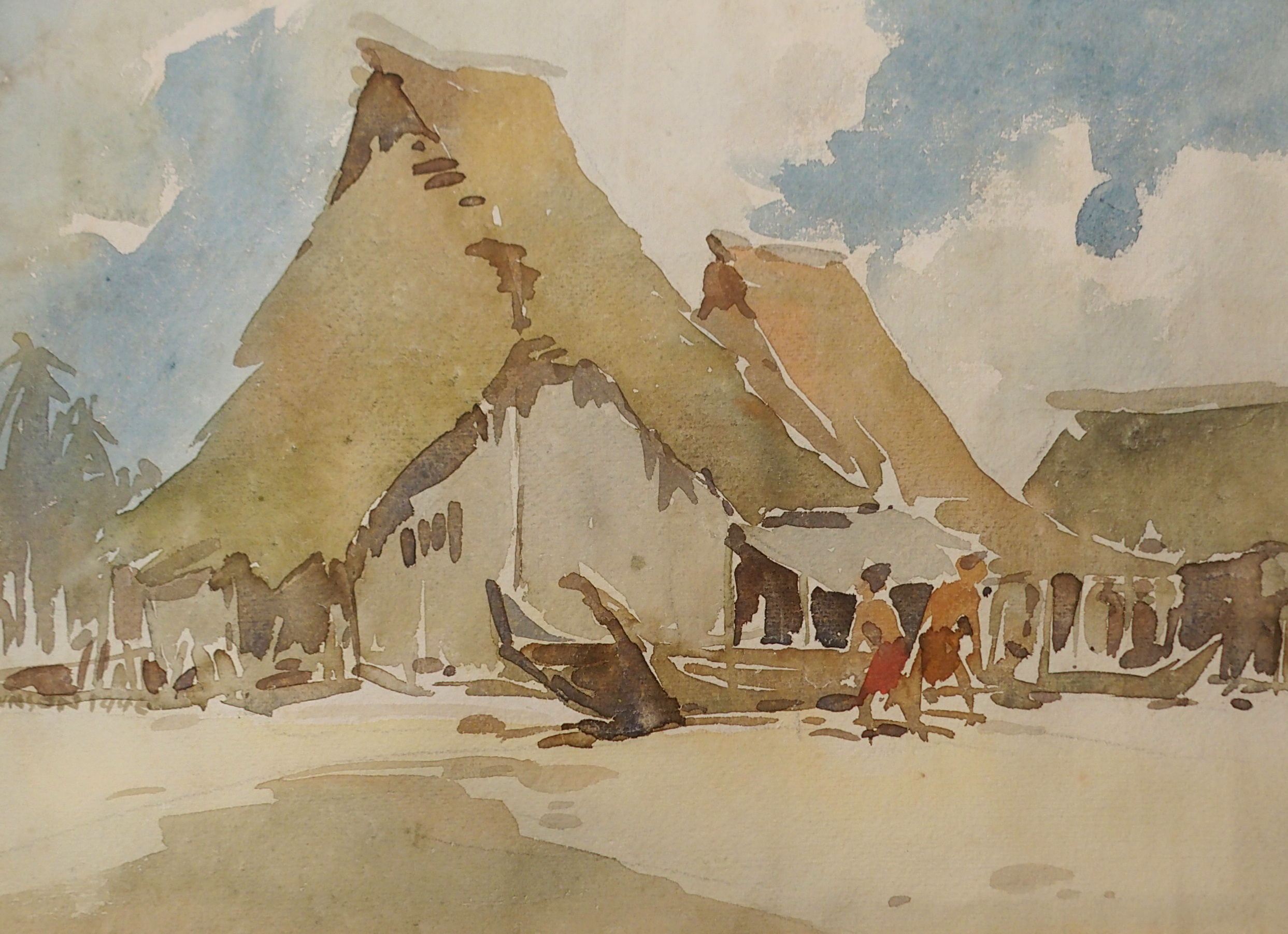 SIGNED YONG MUN SEN Malayan Kampong, watercolour, signed and dated, 1946, 28 x 38cm Condition