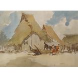 SIGNED YONG MUN SEN Malayan Kampong, watercolour, signed and dated, 1946, 28 x 38cm Condition