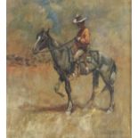 SIR GEORGE PIRIE PRSA, HRSW, LLD (SCOTTISH 1864-1946) COWBOY AND HORSE DRIVING CATTLE Oil on paper