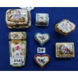 A collection of porcelain patch and snuff boxes including a Lille faience example, Samson style,