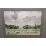 ADRIAN BURY Landscape, Surrey, signed, watercolour, 27 x 37cm another watercolour and two prints (4)