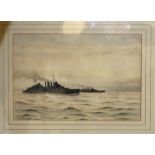 MALCOLM BUTTS British naval battleships, signed, watercolour, dated, (19)83, 23 x 38cm (4) Condition