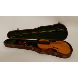 A German two piece back violin 35.75cm bearing label to the interior Carl Meyer Voigtlandiches