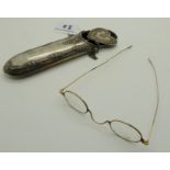 A silver spectacle case with belt attachment and a pair of pince nez, Chester marks Condition