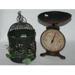 A set of vintage scales, bird cage and model boat Condition Report: Available upon request
