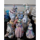 Assorted figures including Doulton Miss Demure, Paragon Miss Susan, a Meissen style figure of a