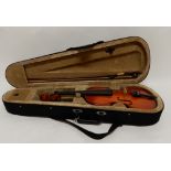 A modern two piece back violin, 33.5cm with bow 70cm and case Condition Report: Available upon