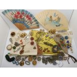 Five decorative fans (af) and a collection of vintage costume jewellery Condition Report: Not