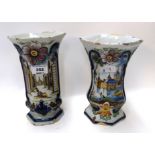 Two eighteenth century Dutch Delft polychrome moulded vases, by the de Klaauw factory, from the