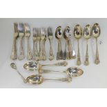 A tray lot of EP King's pattern forks and spoons (26) with nine fiddle pattern spoons Condition