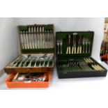A lot comprising a tray of loose cutlery and two cased cutlery sets Condition Report: Available upon