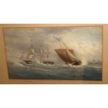 Attributed to Charles Taylor Jnr, A tall ship and fishing boat on rolling seas, Breezy Day (possibly