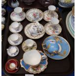 A collection of cabinet cups and saucers including Dresden, Spode and other continental examples