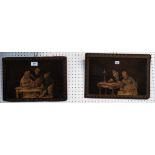 A pair of Tunbridgeware and marquetry panels, each depicting and elderly couple Condition Report: