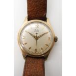 A 9ct gold cased gents vintage Avia De Luxe, diameter of case 3.1cm, weight including strap 33.