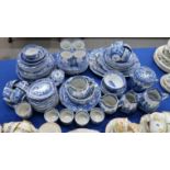 A large quantity of Spode blue and white tablewares including jugs, plates, platters, bowls, mugs