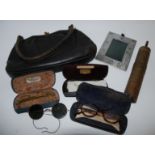 Three pair of vintage spectacles, evening bag etc Condition Report: Available upon request