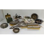 A tray lot of EP - sugar scuttle, entree dish, wine coasters, thimbles etc Condition Report: