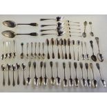 A lot comprising assorted silver tablespoon, tea and coffee spoons, various marks and makers (50),