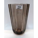 A Vicke Lindstrand Orrefors smoked glass vase etched with an Art Deco woman, marks to base, 23.5cm