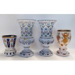 A pair of Bohemian cut and painted glass vases 23cm high and two other Bohemian pieces (4) Condition