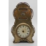 A silver mounted mantle clock (calendar), Birmingham 1906, 17cm high Condition Report: Available