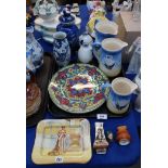 A set of three graduated Falcon Ware bluebird jugs, Royal Bonn vase, assorted Royal Doulton