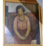 PATRICIA SHAW Portrait of a woman, three quarter length, signed, oil on board, 60 x 49cm Condition