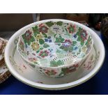 A pottery washbowl hand painted with pink roses and a Deakin and Son bowl Condition Report: