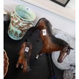 A large Beswick chestnut stallion, a smaller horse and a Burleighware Art Deco vase Condition