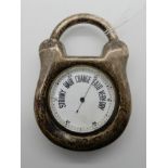 A silver cased barometer modelled as a padlock (rubbed marks) Condition Report: