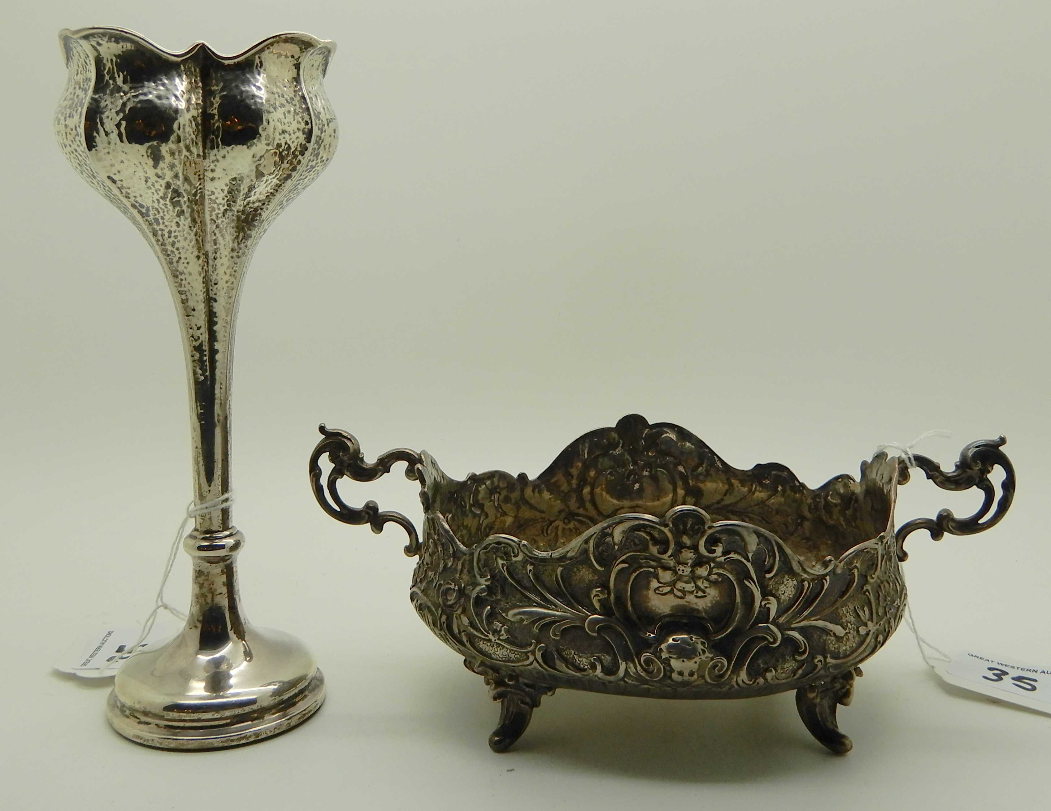 A lot comprising a silver vase (weighted) and a silver bowl, bearing import marks, 275gms (2)